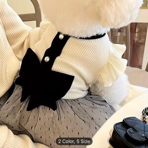 Elegant Black and White Pet Dog or Cat Tutu Princess Tulle Dress with Bow